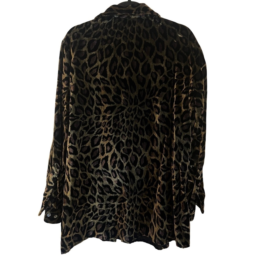 Vtg Denim & Co Leopard Print Velvet Button Down Shirt Brown Black Animal Print L - Picture 3 of 9